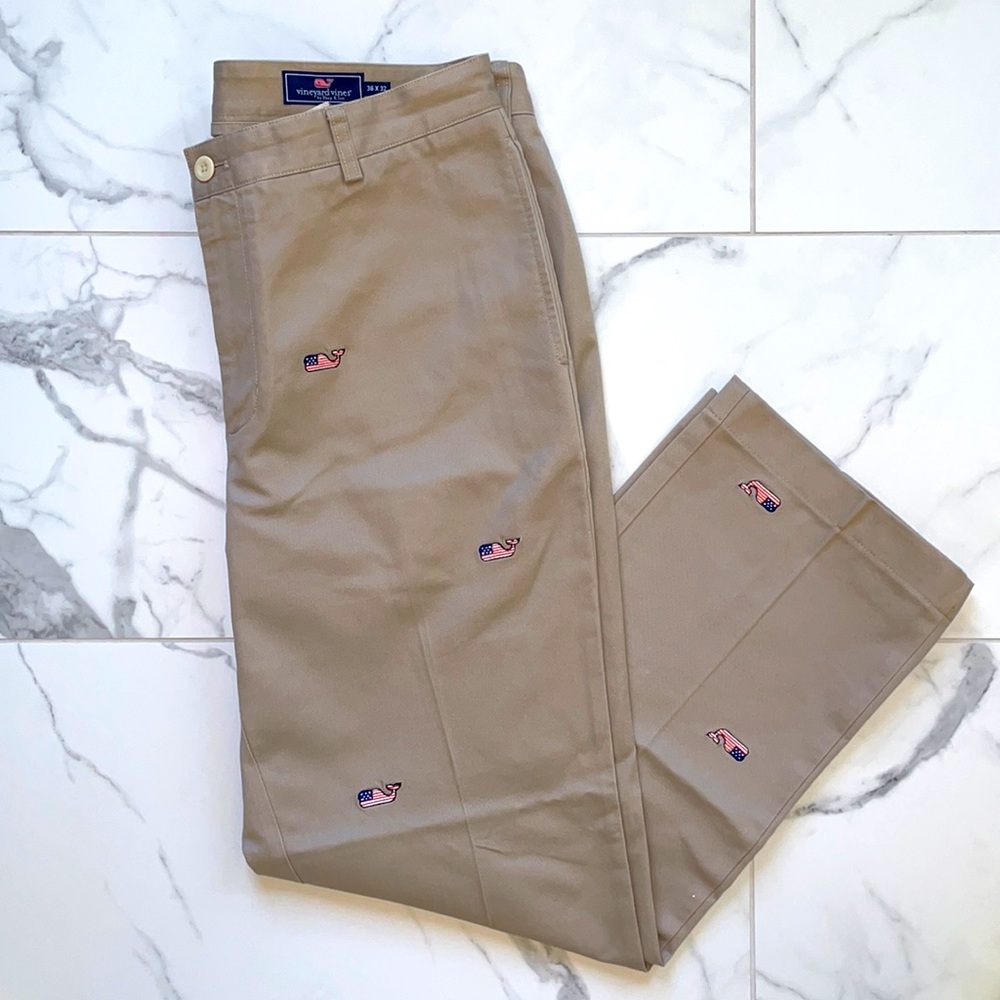Men's Vineyard Vines Khaki American Flag Pants 36x32